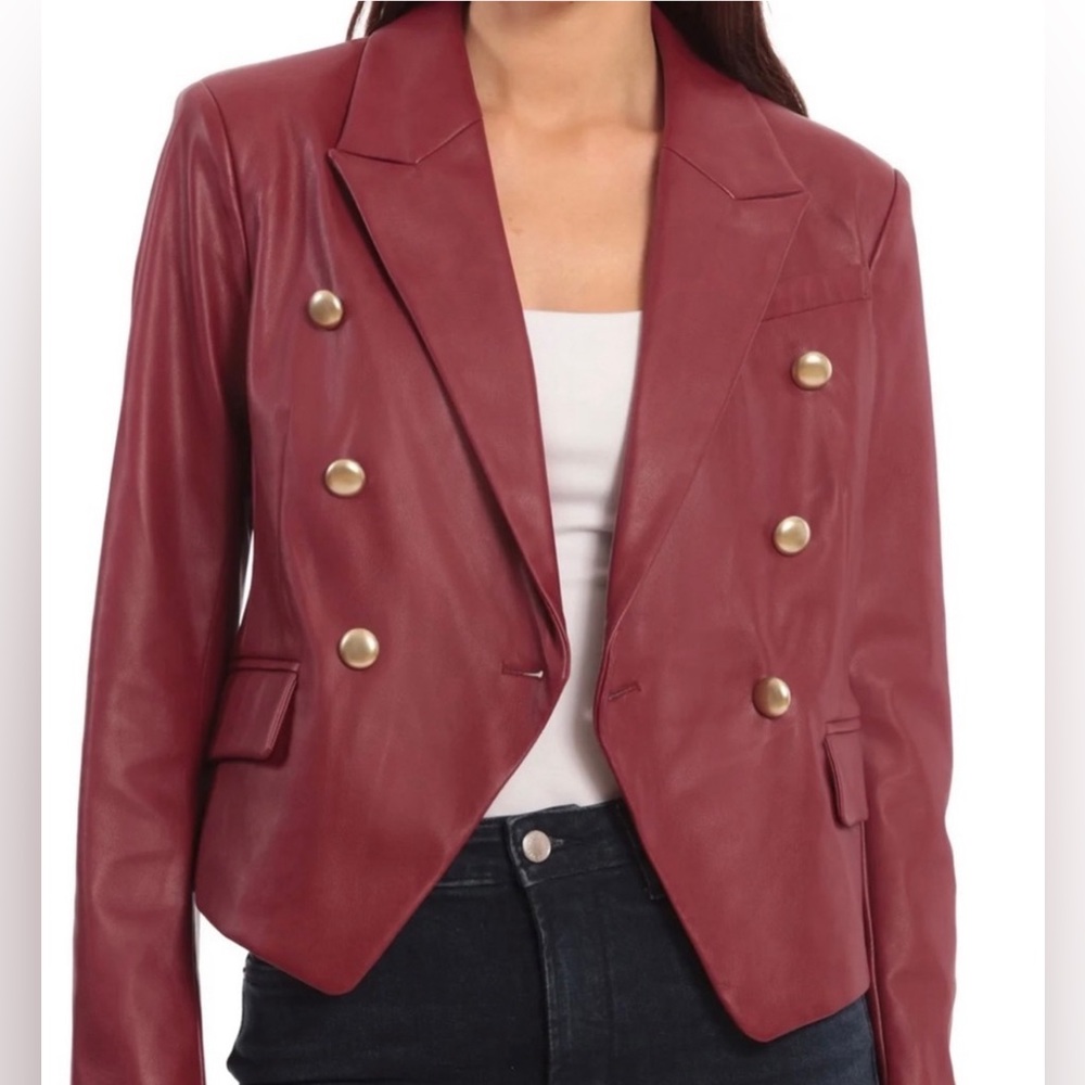 Bagatelle Women’s Red Vegan Leather Gold Button Jacket S